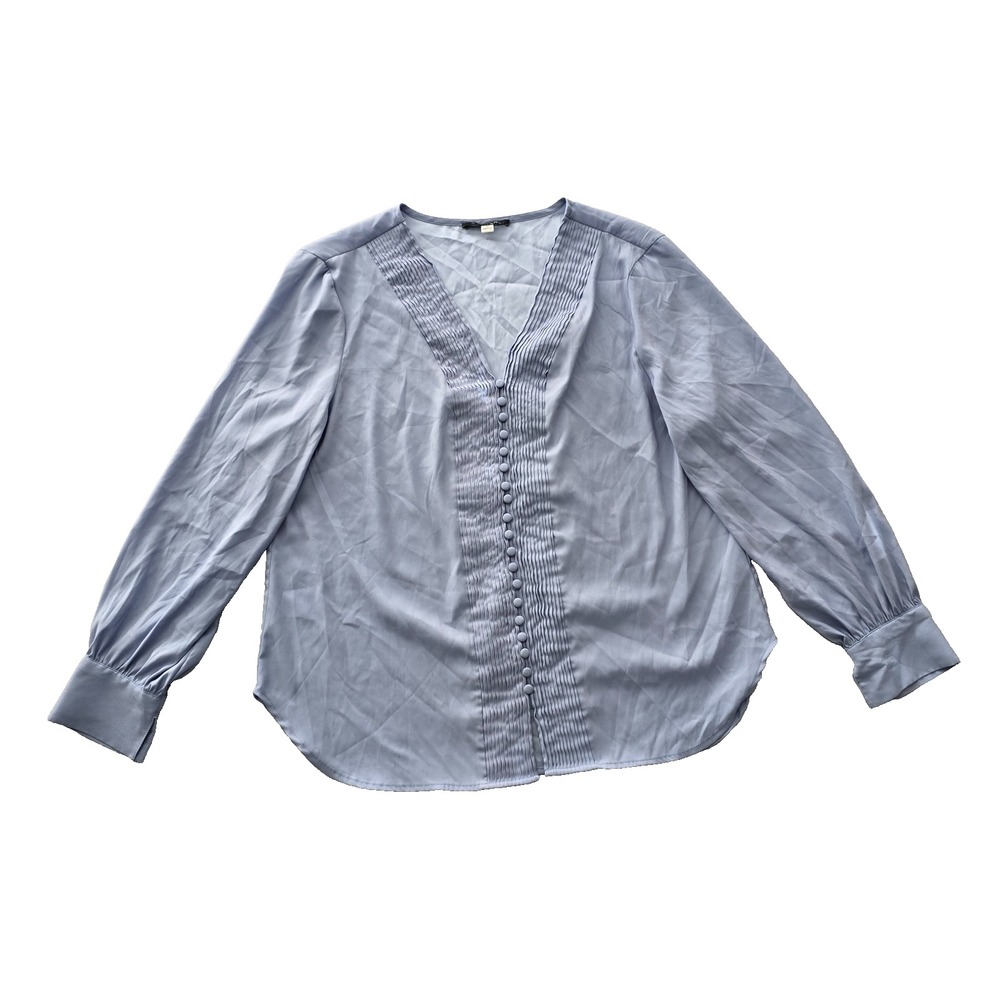Blue Pleated Whimsy Tunic Feminine Silky Cottage Preppy Tahari Blouse Top Medium